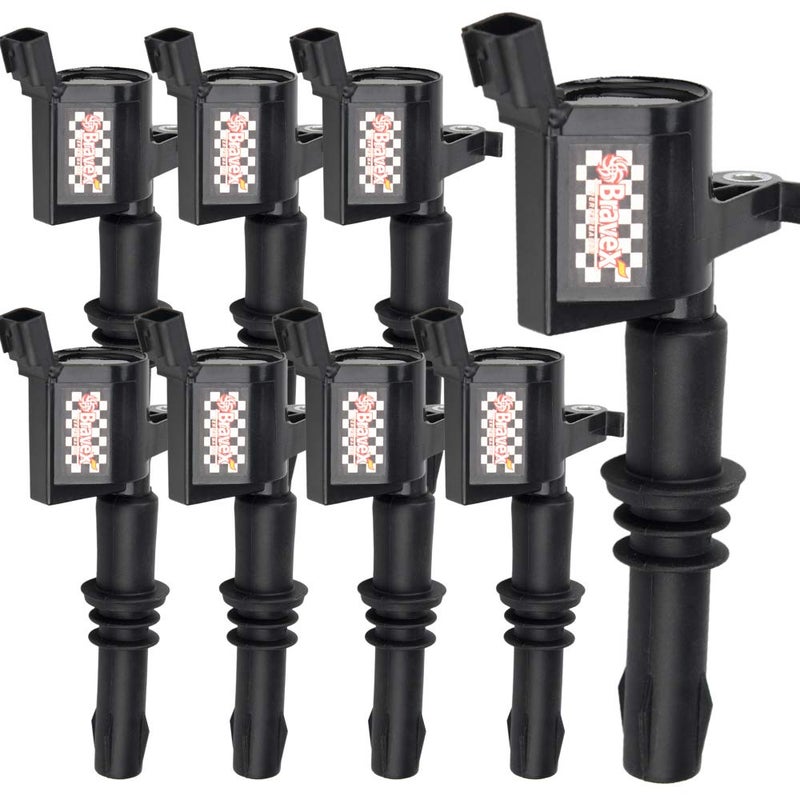 Bravex 8 Pack Straight Boot Ignition Coils 15% More Energy F-150 for Ford Lincoln Mercury V8 V10 4.6l 5.4l 6.8l Compatible with DG511 C1541 FD508-Upgrade (Black) - Image 1